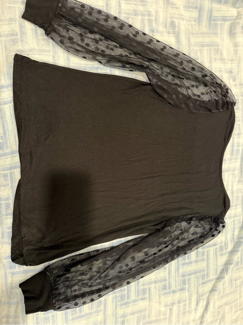 torrid Black Long Sleeve Tee with Sheer Polka Dot Sleeves - Picture 2 of 6